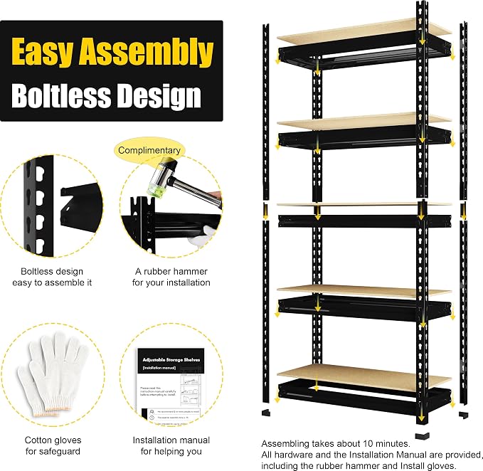 PrimeZone Storage Shelves 3 Pack 5 Tier Adjustable Garage Storage Shelving, Heavy Duty Metal Storage Utility Rack Organizer Shelf Unit for Warehouse Pantry Closet Kitchen Basement, Black