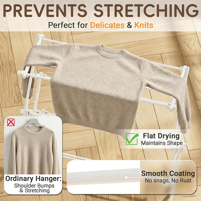 Foldable Clothes Drying Rack, Reinforced Joints, White | 35 lbs load, rustproof carbon steel, adjusts 17.7"-29"W, indoor & outdoor, tool-free