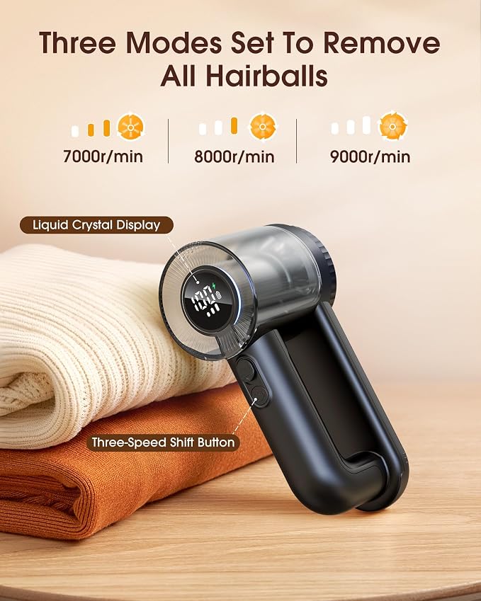 Fabric Shaver Electric Lint Remover Rechargeable Lint Shaver Digital Display Fabric Sweater Shaver 3 Speeds 6 Leaf Blades for Clothing to Remove Pilling for Clothes, Furniture, Sweater, Couch, Blanket