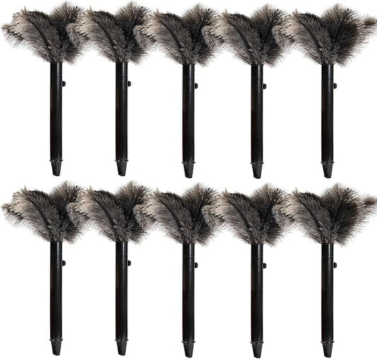Retractable Ostrich Feather Duster for Cleaning, 15 Inch Fluffy and Natural Feather Duster with Retractable Handle， Reusable Eco-Friendly Handheld Cleaning Supplies (10 pcs)