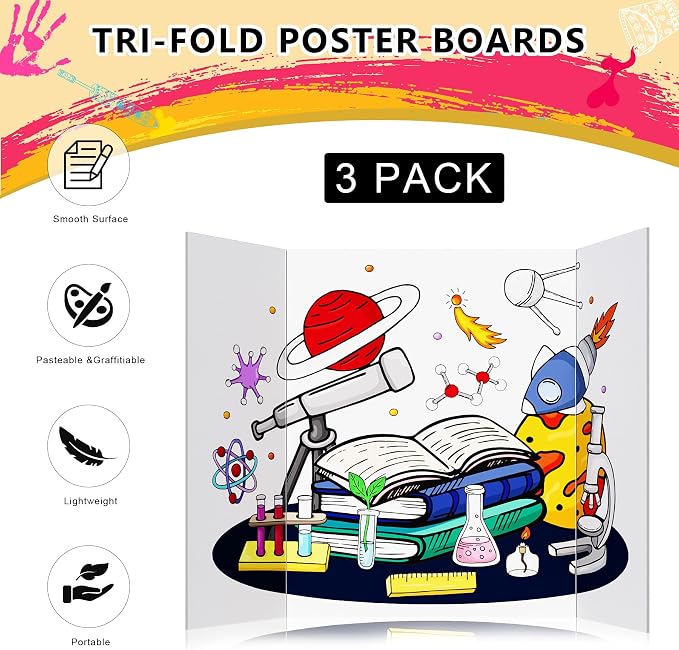 HAUTOCO 3 Pcs Small Trifold Poster Board 21'' x 14'' Project Boards | Corrugated Tri Fold Presentation Boards for Science Fair, School Projects, Event Displays & Business Presentations, White