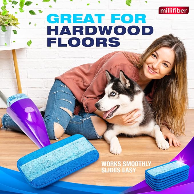 Millifiber Reusable Mop Pads for Swiffer WetJet Mops (4 Pack), Blue | Washable wet mopping cloths, microfiber replacement refills, hardwood floor cleaning pads