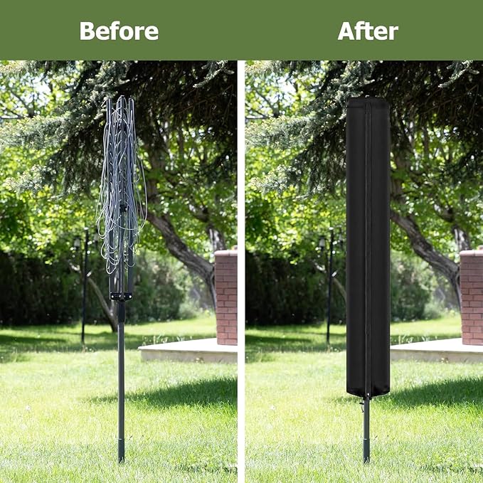 Rotary Airer Cover, Clothes Washing Line 420D Oxford Waterproof Windproof UV-Resistant & Non-Slip Lining Dryer Umbrella Parasol Protective Zips, for Garden All Rotaries (Black,180 * 18 * 18cm)
