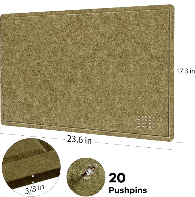 Felt Bulletin Board 24x18 inches, Decorative Pin Board for Home & Office | Cork Board Alternative for Wall with Push Pins, Display Mood Board for Photos, Notes & Reminders