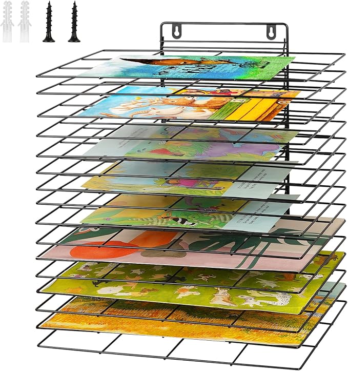 16 Shelves Art Drying Rack for Classroom, Paint Drying Rack, Black | Drying Rack Classroom, Wall Art Storage Rack, Removable Shelves for Classrooms and Art Studios