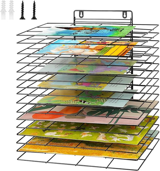 16 Shelves Art Drying Rack for Classroom, Paint Drying Rack, Black | Drying Rack Classroom, Wall Art Storage Rack, Removable Shelves for Classrooms and Art Studios