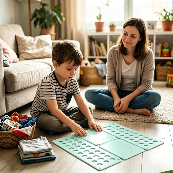 Mini Toddler Shirt Folding Board - Ages 1-7 Blue, Builds Independence | great for Montessori laundry, lightweight PP, smooth rounded edges, quick & simple, develops confidence & skills, stores flat