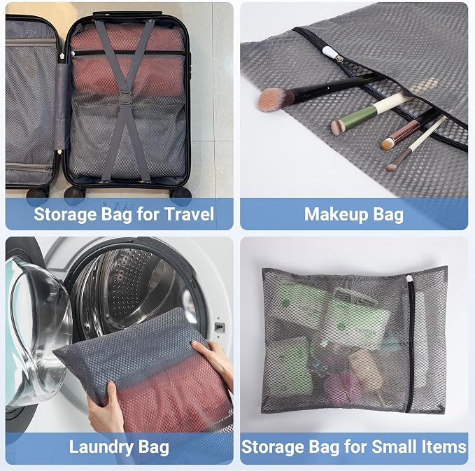 6Pcs Durable Honeycomb Mesh Laundry Bags for Delicates 12 x 16 Inches, Gray