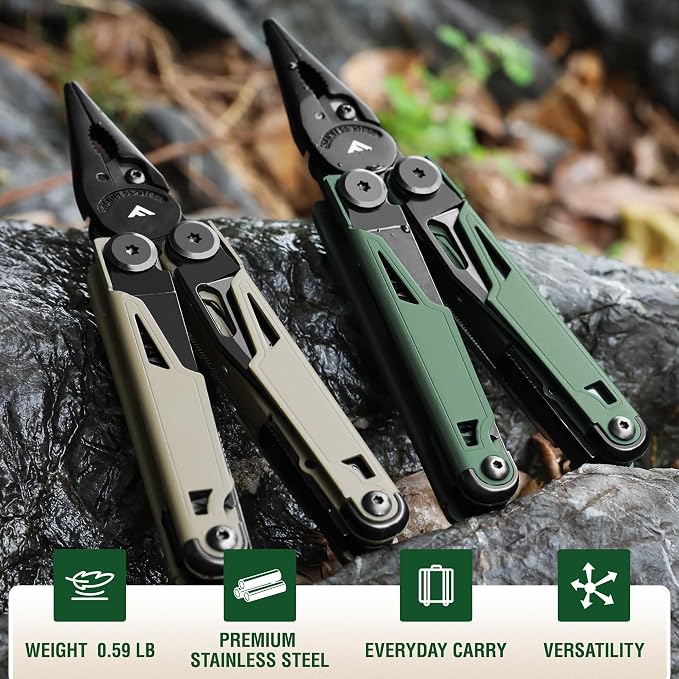 FLISSA 15-in-1 Multitool Pliers Stainless Steel EDC for Men | Pocket Knife with Sheath, Saw and Screwdrivers. Nylon Carry Case. Camping, Fishing, Gift， Survival