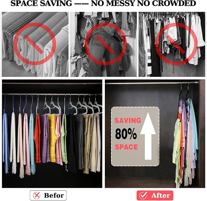 Closet Organizers and Storage, 2 Pack Pants-Hanger-Space-Saving | Velvet Clothes Organization Jeans Trousers Scarf Hangers for Pant-Rack, College-Dorm-Room Essentials for Students Girls Boys