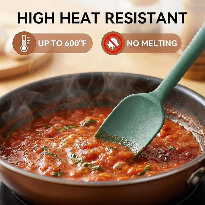 6-Piece Silicone Spatula Set, Non-Stick & Stainless Steel Core, BPA-Free, Dishwasher Safe Kitchen Utensils for Baking, Cooking, Mixing (Green)