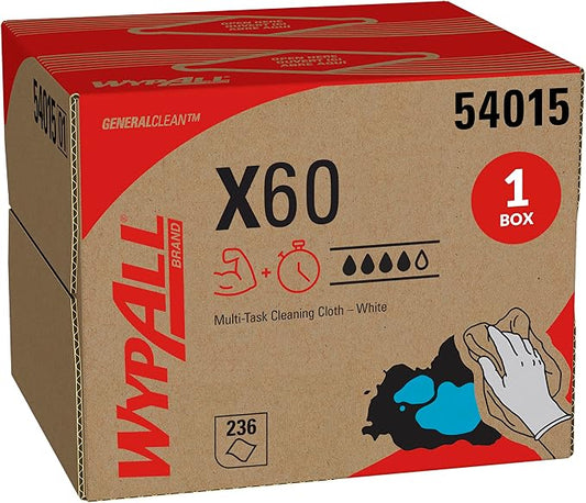 WypAll GeneralClean X60 Cloths Multi-Task Cleaning Wipes (54015), Brag Box, Strong and Absorbent Towels, White (1 Pack of 236 Sheets, 236 Sheet Total)