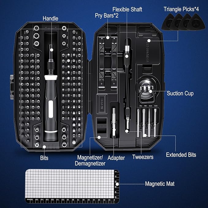 152-in-1 Precision Screwdriver Set, Electronics Repair Kit with Magnetic CR-V Bits, Phone Laptop Repair Tool Kit for iPhone, MacBook, PC, Game Console, Tablet, Cameras, Drones