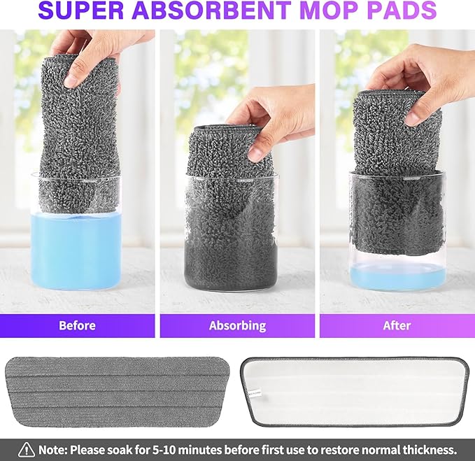 16.5 inch Mop Pads Refills, 3 Pack Microfiber Reusable Replacement Mop Pads Flat Replacements Heads for Wet Or Dry Floor Cleaning and Scrubbing, Grey Tassel