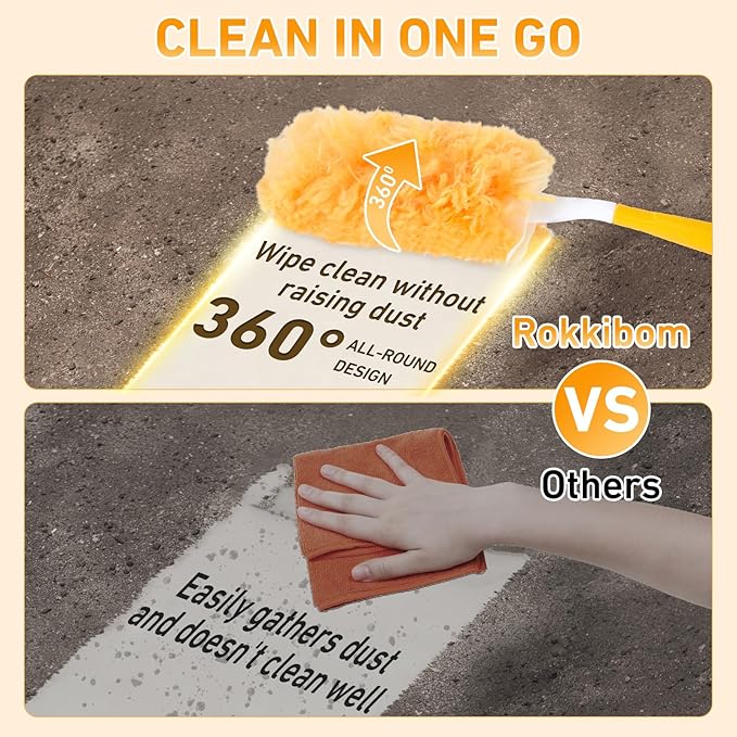 Duster Refills for Swiffer, 50 Pack & 1 Handle, Disposable | 360° Heavy Duty Microfiber | 4X More Fibers | Cleans Blinds, Ceiling Fans & Pet Hair | Fits Most Handles | Multi-Surface