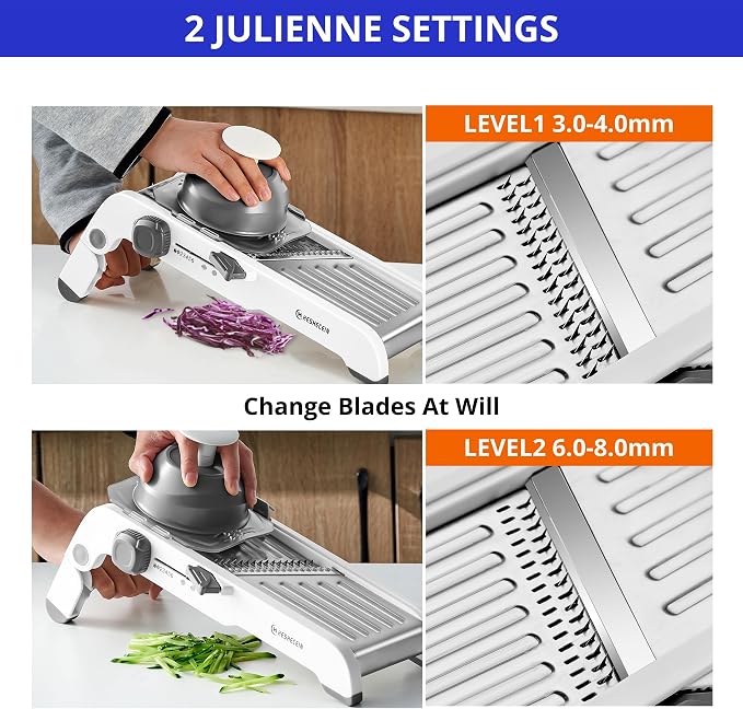 24-In-1 Mandoline Slicer with Waffle Fry Cutter Blade, Adjustable Mandoline Slicer for Kitchen, Safe Mandoline Food Slicer, Mandolin, Food Chopper- Potato, Tomato, Carrot and Onion Cutter