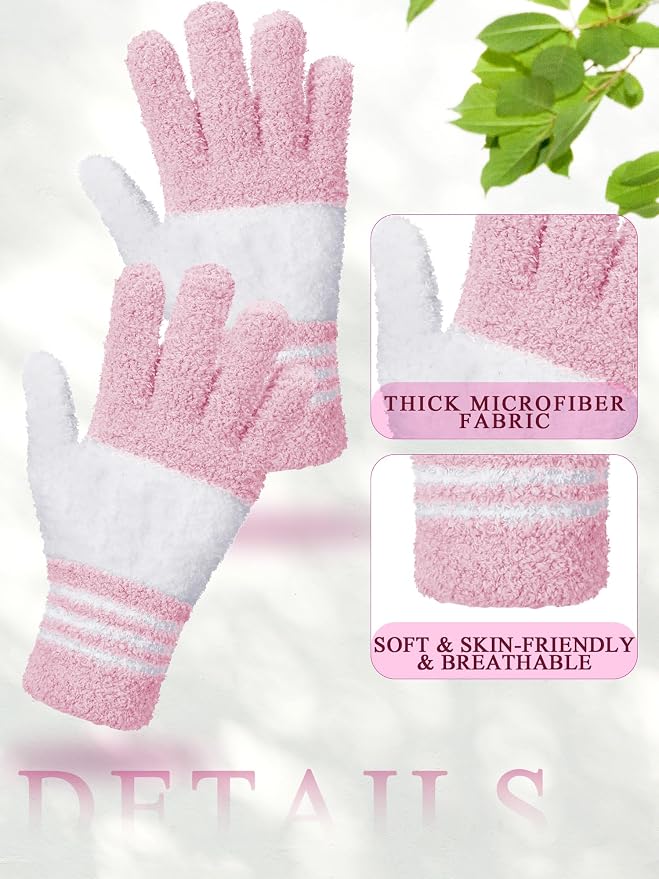 Patelai 3 Pairs Microfiber Plant Dusting Gloves Leaf Cleaning Gloves for Indoor Plants, Blinds, Furniture, House (White,Pink,Yellow,Rose Red,Medium)