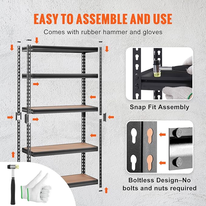 VEVOR Storage Shelves 5-Tier Adjustable 2000 lbs 30"x12"x60" Shelving Unit | Heavy Duty Garage Storage Metal Utility Rack Shelf for Kitchen, Pantry, Basement, Bathroom, Laundry, Living Room, Warehouse