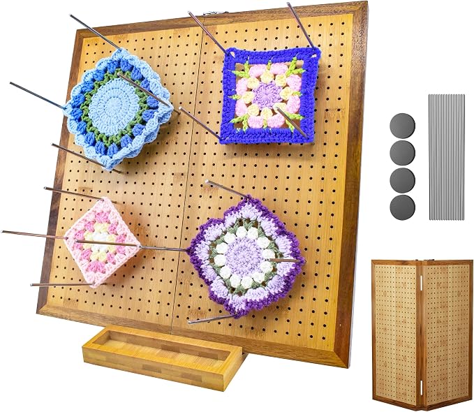 OCPO HOME 15.5" Foldable Crochet Blocking Board with Stainless Steel Pegs | Large Blocking Board for Crocheting, Sturdy Metal Latches, Blocking Boards for Crochet Projects, Gifts for Crocheters