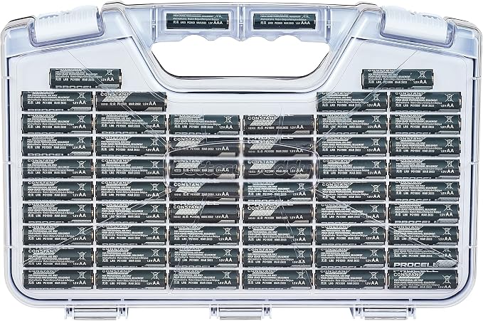 Battery Daddy Storage & Organizer Case with Tester, Stores & Protects Up to 180 Batteries, Double-Sided, Clear Locking Lid, Secure Latches & Portable Carrying Handle - White (Batteries Not Included)