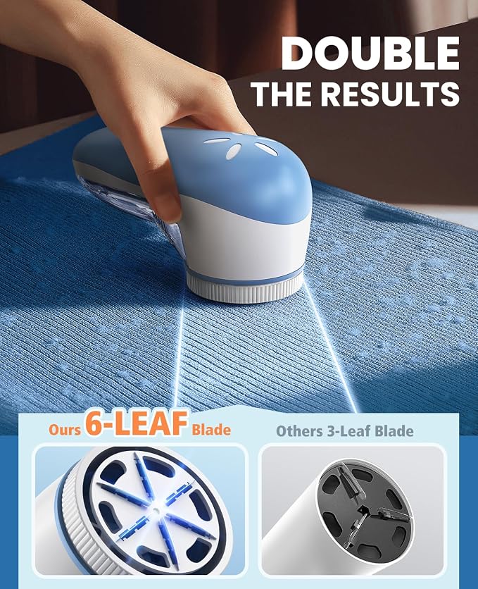 POPCHOSE Fabric Shaver, Lint Shaver with 6-Leaf Blade, Rechargeable | Lint Remover with Type-C Fast Charing Port, Sweater Defuzzer, Clothes Shaver for Couch, Furniture, Blanket, Remove Pilling