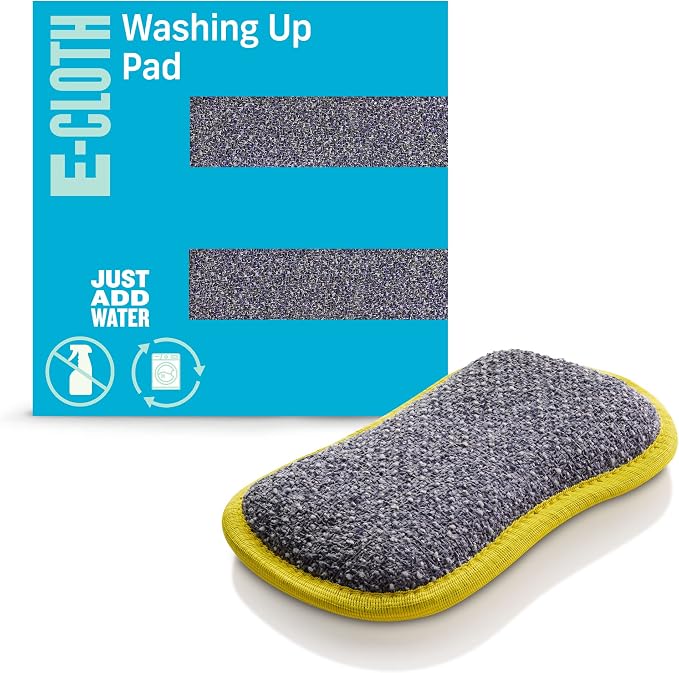 E-Cloth Washing Up Pad, Premium Microfiber Non-Scratch Kitchen Dish Scrubber Sponge, Ideal for Dish, Sink and Countertop Cleaning, 100 Wash Guarantee, Yellow, 1 Pack