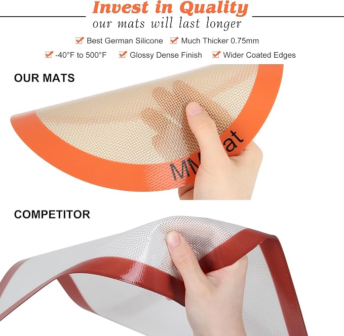 Silicone Baking Mats Set of 2 Round Non-Stick Reusable Air Fryer Linner - Best German Silicone - 12 inch