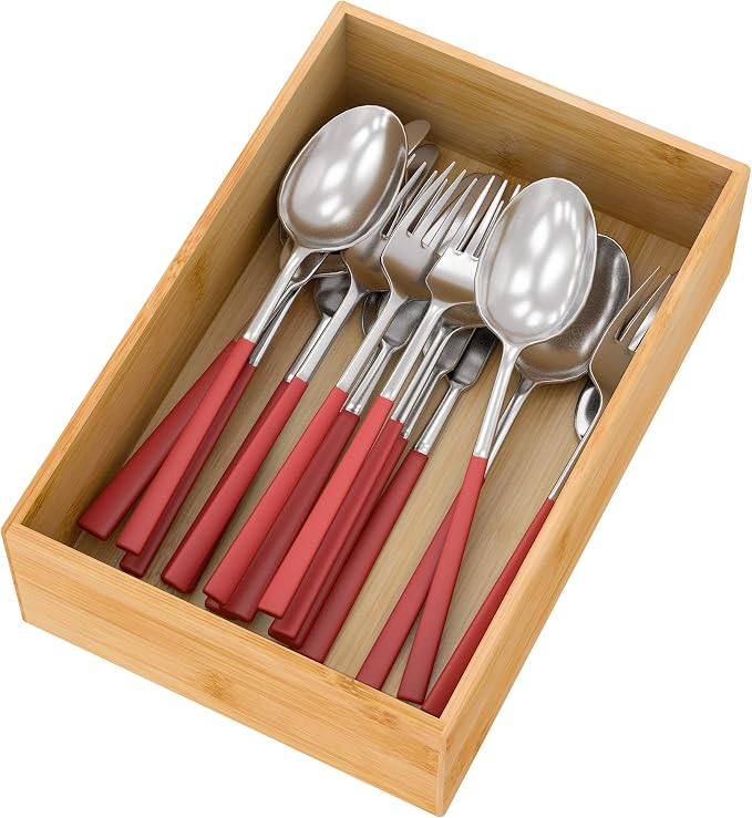 Bamboo Kitchen Drawer Organizer 9"x 6", Storage Box for Utensil Organizer | Wooden Silverware Tray Cutlery Holder Flatware Containers, Multi-Use Deep Drawer Dividers Organizer for Bathroom, Jewelry