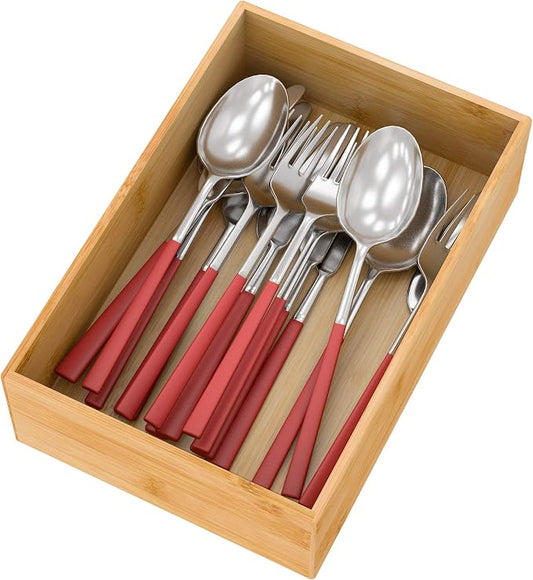 Bamboo Kitchen Drawer Organizer 9"x 6", Storage Box for Utensil Organizer | Wooden Silverware Tray Cutlery Holder Flatware Containers, Multi-Use Deep Drawer Dividers Organizer for Bathroom, Jewelry