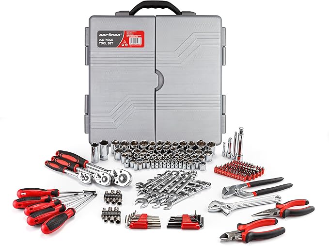 CARTMAN 205-Piece Ratchet Wrench Tool Set, SAE/Metric Socket Kit Carry Case | Professional ratchet wrench and socket assortment for car jobs, mechanics, DIY projects, home fixes, and general maintenance.