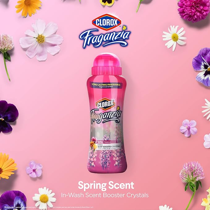 Clorox Fraganzia In-Wash Scent Booster Crystals, Spring, 2 x 18 Oz, 6-Pack | Add directly to washer with detergent, works in standard and high-efficiency machines, double-bottle value