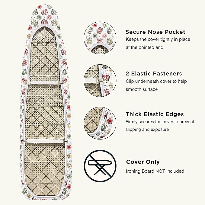 UniSimp Ironing Board Cover and Pad 15"x54" Extra Thick Natural Cotton, Scorch and Stain Resistant Padding, Standard Size Iron Board Cover with Fasteners Heavy Duty Elastic Edge, Heatproof Sunflora