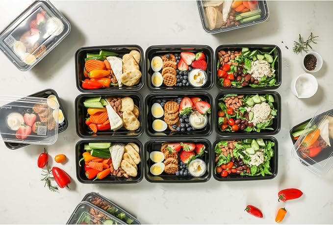 GoodCook Meal Prep Rectangle Single Compartment 30 units, Black, BPA Free (Pack of 2)