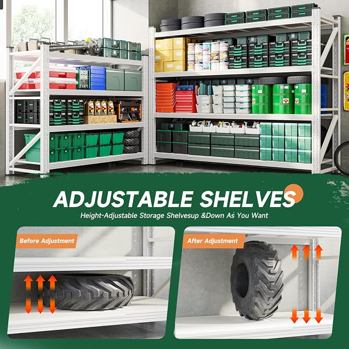 Letaya 71.3" W Metal Storage Shelves,5000LBS Heavy Duty Garage Shelving Units, 4 Tier Adjustable Utility Rack Shelf,Large Industrial Shelves,for Shop,Warehouse,Basement (71.3" W x 24" D x 70" H)