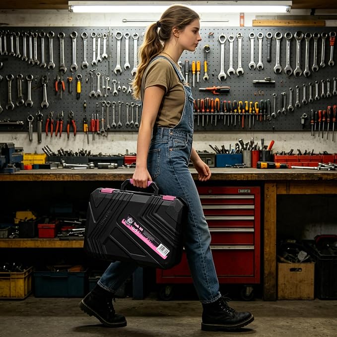 CARTMAN 150-Piece 8V Cordless Drill Hand Tool Set Pink Household Repair Kit | All-Inclusive Tool Assortment With 8V Drill, Great For Home Upkeep, DIY Crafting And Daily Household Fixes