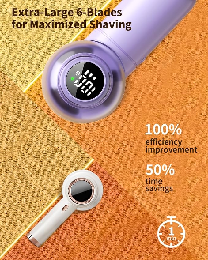 coldSky Fabric Shaver, 𝟮 𝗶𝗻 𝟭 Lint Remover with Brush, 1200mAh Sweater Shaver with Digital Display,3 Speeds Lint Shaver, 6-Leaf Blades Lint Remover for Clothes, Sofa, Bedding,Purple | Digital Display, 3 Speeds, 6-Leaf Blades, 1200mAh Rechargeable L...