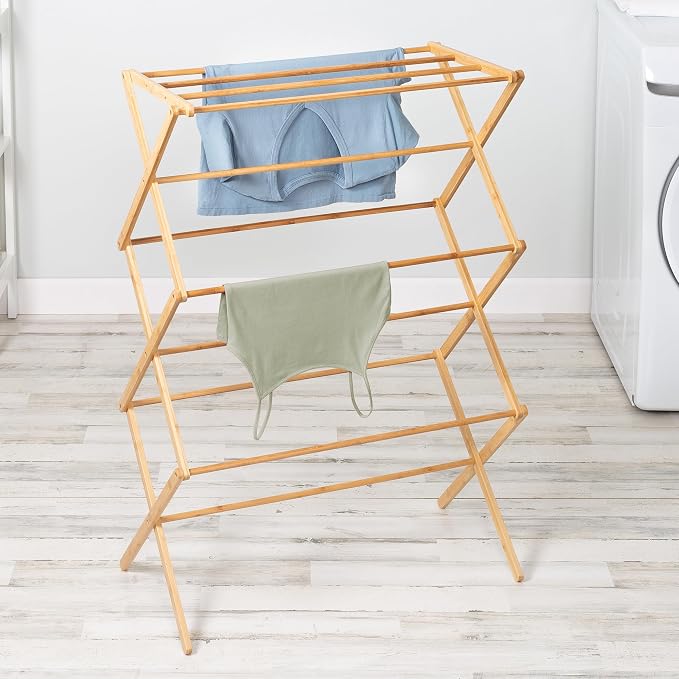 Honey-Can-Do Collapsible Bamboo Drying Rack – Sturdy & Foldable Laundry Drying Rack, Space-Saving & Portable Clothes Rack for Air-Drying Clothes, Towels, Blankets & Delicates, Indoor & Outdoor Use.