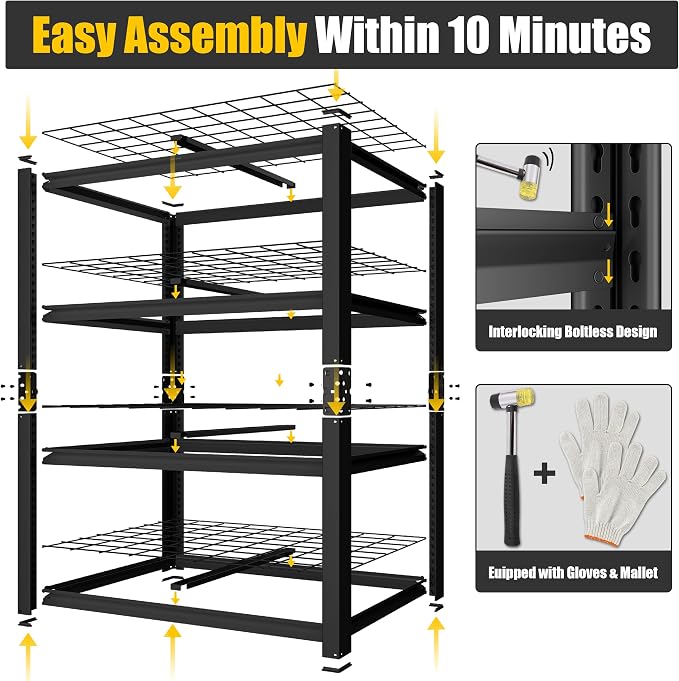 PrimeZone Heavy Duty Garage Shelving 2200 LBS 4 Tier Heavy Duty Storage Shelves Adjustable Industrial Metal Wire Shelf Unit for Garage,Basement,Pantry,Warehouse,Commercial,40" W X 20" D X 60" H 2Pack