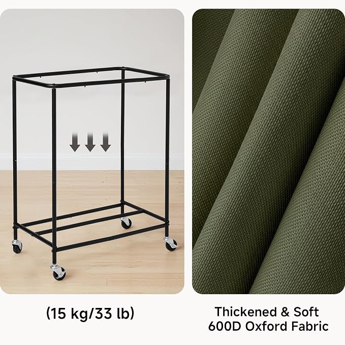 StorageWorks 2 Section Laundry Hamper, 100L Green Sorter Cart with Wheels