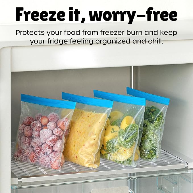 FORID Reusable Gallon Freezer Bags, 6 Pack Leakproof Extra Thick 1 Gallon Bags for Marinate Food & Fruit Cereal Sandwich Snack Meal Prep Travel Items Home Organization Storage