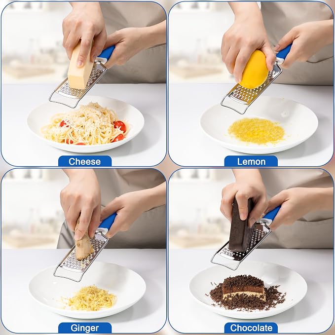 Rainspire Professional Cheese Graters for Kitchen Stainless Steel Handheld, Metal Lemon Zester Grater With Handle For Cheese, Chocolate, Spices, Kitchen Gadgets And Tools, Soft Grip Handle, Dark Blue