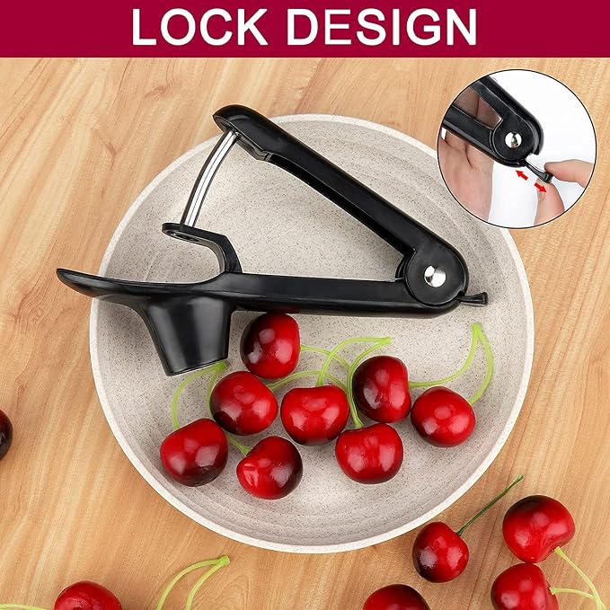 Cherry Pitter - Space-Saving Lock Design Olive Corer Tool | Non-Slip Soft-touch Handle,Dishwasher Safe Cherries Stoner Seed Remover Tool for Make Cherry Jam