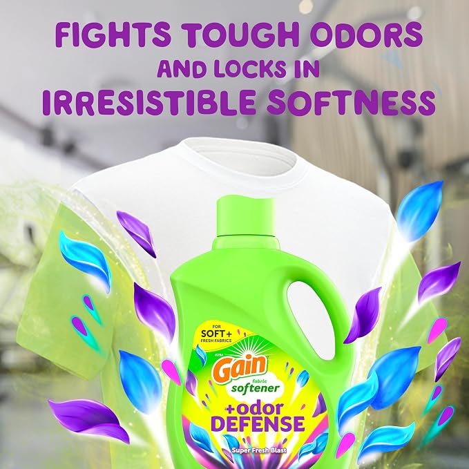 Gain Super Fresh Blast Liquid Odor Defense Fabric Softener, 140 FL OZ 190 Load, Softening Laundry Conditioner for 2 in 1 Freshness plus Odor Protection