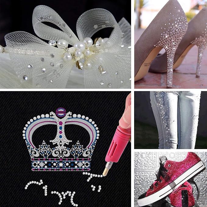 Epesl Bedazzler Kit with Rhinestones, Hot Fixed Gems Craft Applicator - Diamond Painting Pen, Wax Pencil, Tweezers, Tray, Cleaning Brush, Picker Rhinestones Crystals for DIY Clothes Shoes