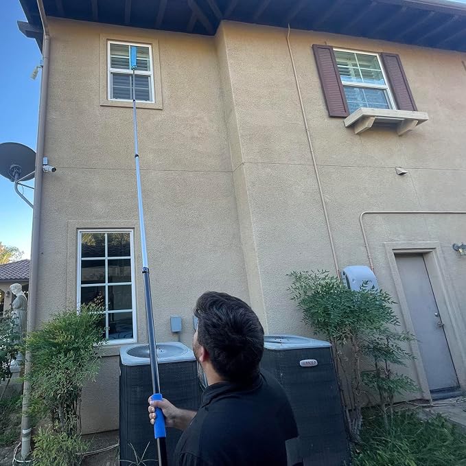 30 Foot High Ceiling Fan, Cobweb Duster with 6-24ft Extension Pole | Extendable, Reusable Feather, Window Cleaning Squeegee Kit