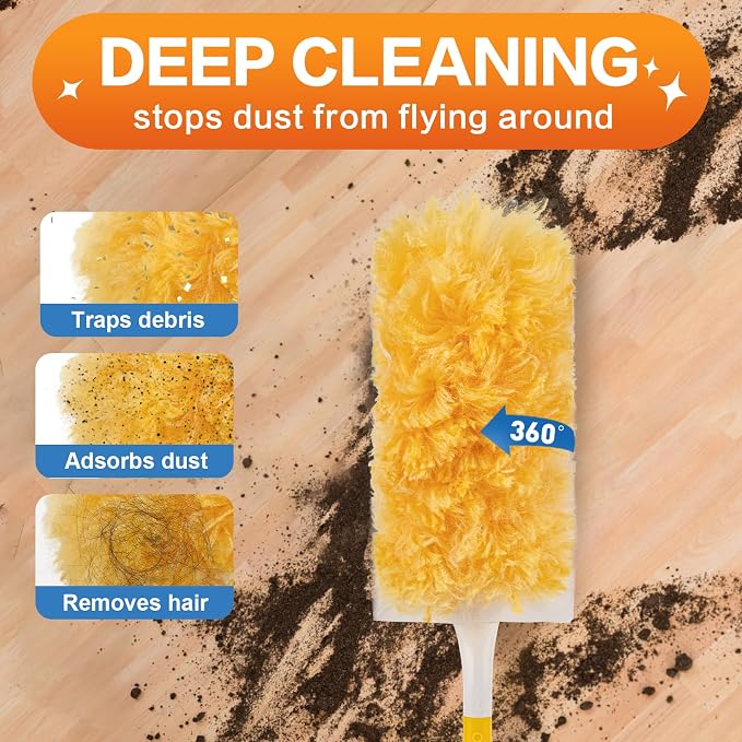 Heavy Duty Duster Refills (30Pack+1Handle), Unscented Disposable Dusters Kit for Cleaning Dusting Furniture Blind Ceiling Fan, Multi Surface 360 Feather Duster