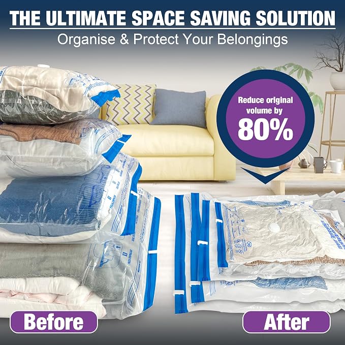 XXL Jumbo Vacuum Seal Storage Bags Extra Large for Clothing Bedding | 47''X35'', Airtight Triple Seal, Save 80% Space, Hand Pump, Work with Vacuum, Double Zip, Reusable, Easy to Use, 8 pack