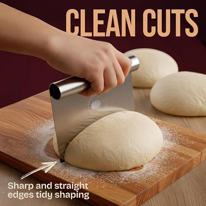 Superbaking Dough Scraper - 6" Wooden Bench Scraper - Dough Cutter with Ruler - Pastry & Cake Scraper - Kitchen Tools Sourdough Baking Supplies - Bread Making Tools & Accessories for Home Bakers