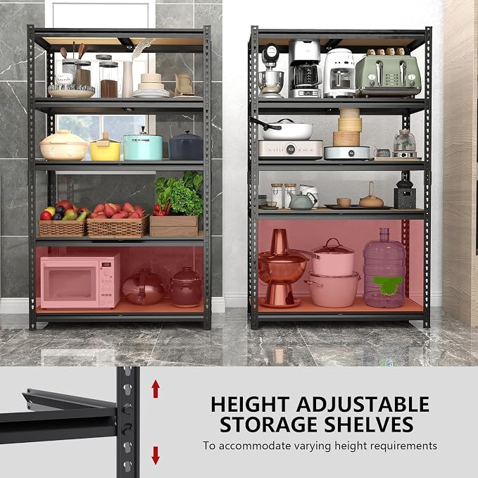 72" H Garage Storage Shelves,Storage Shelves Heavy Duty,2400LBS Heavy Duty Garage Shelving,Adjustable 5 Tier Shelving for Garage Storage,Warehouse,16"x35.5"x72"