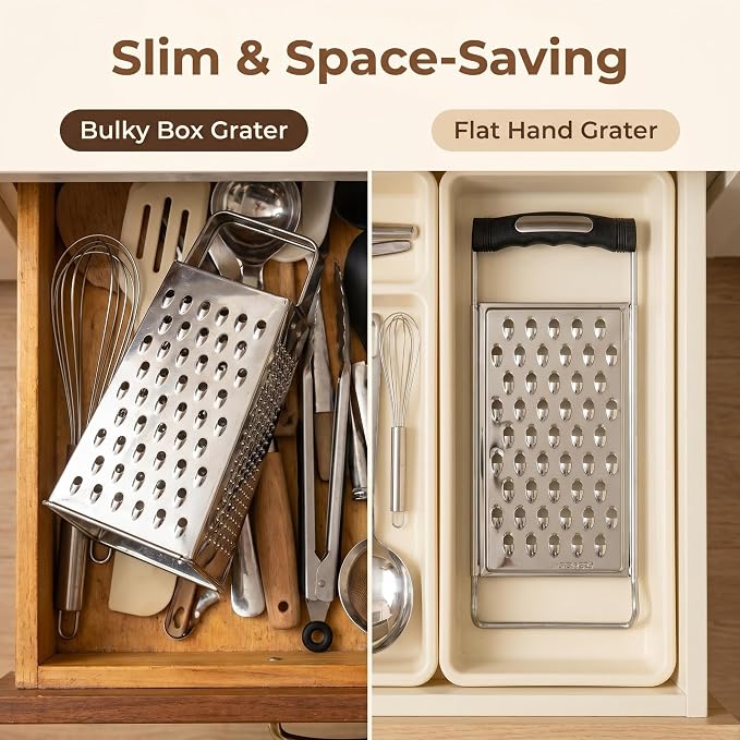 NACOLUS Stainless Steel Cheese Grater with Ergonomic Handle - Coarse Kitchen Grater & Shredder for Parmesan, Vegetables, Chocolate - Classic Design, Dishwasher Safe, Easy Grip (Coarse Grater)